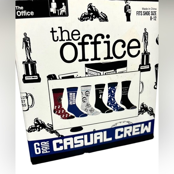 The Office Socks 6pr Casual Crew Mens Size 8-12 NEW Novelty Socks Dunder Mifflin - Picture 2 of 6